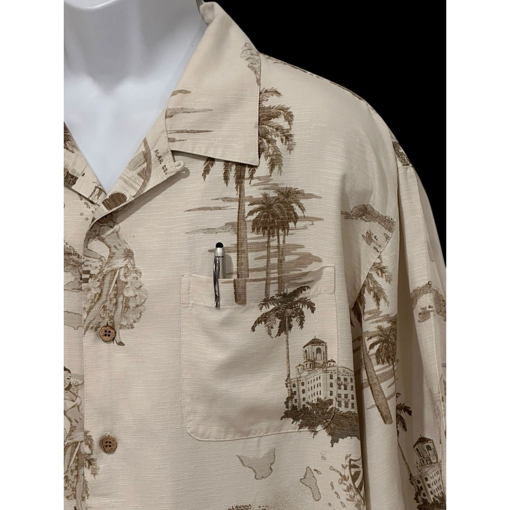 Paradise Collection Men Shirt Loop Hawaiian Camp XL‎ 100% Silk Beige Caribbean
